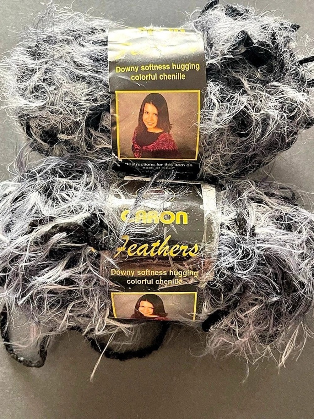 Caron Feathers Yarn 2-Pack in Gray & Black NWT